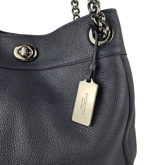 Coach Edie Turnlock Edie Shoulder Bag in Pebble Navy Blue Leather 13" x 11" x 5" - Picture 7 of 11